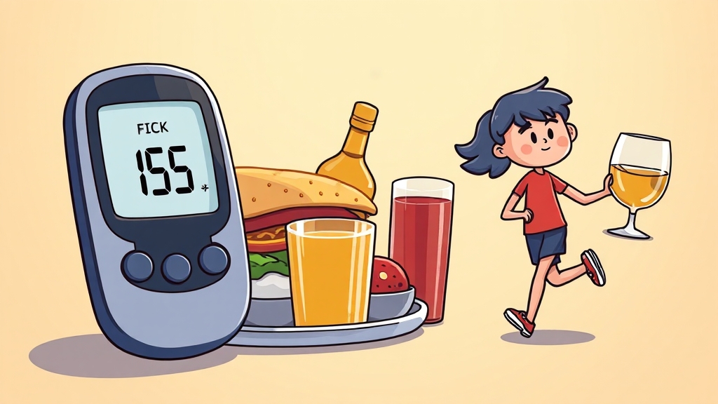 저혈당 증상, 원인, 응급대처 A to Z: 쇼크까지 완벽 가이드 3 저혈당 원인: 식사, 약물, 운동 (cartoon 스타일)